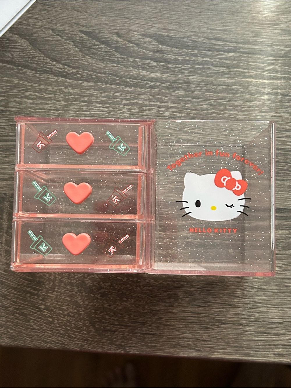 Hello Kitty Pink Clear Acrylic Desktop Jewelry Organizer with Heart Drawer Pulls